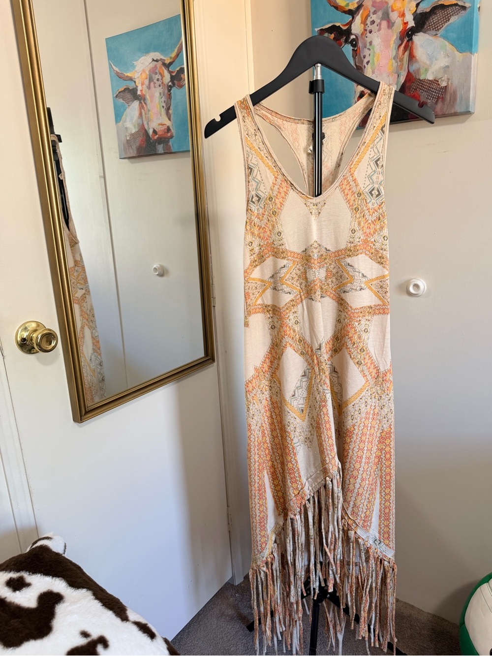 Free People Printed Fringe Maxi Dress – Size XS
